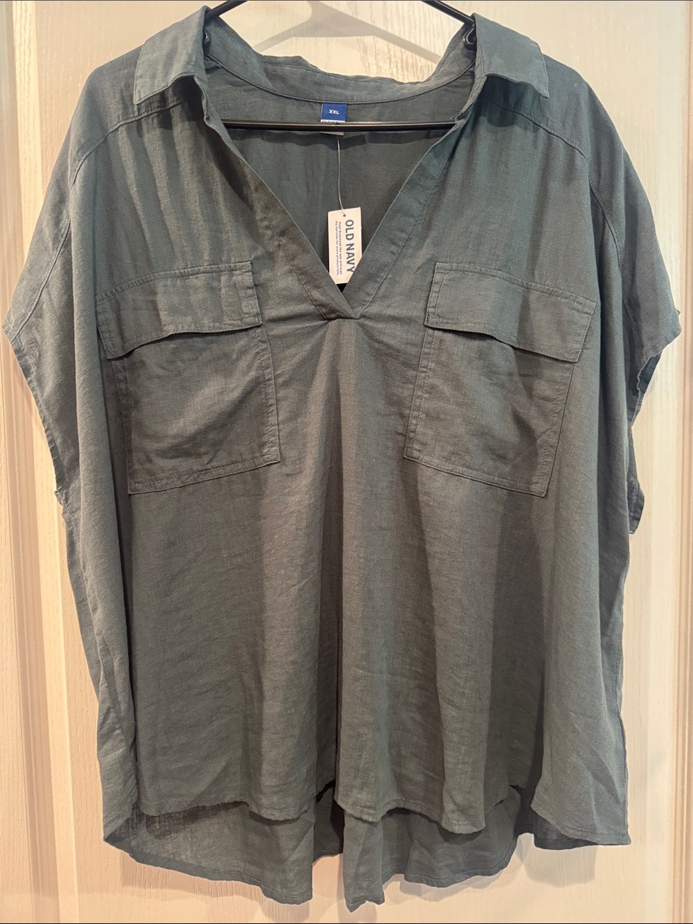 Old Navy Linen Blend Utility Shirt Top Charcoal Gray XXL NWT